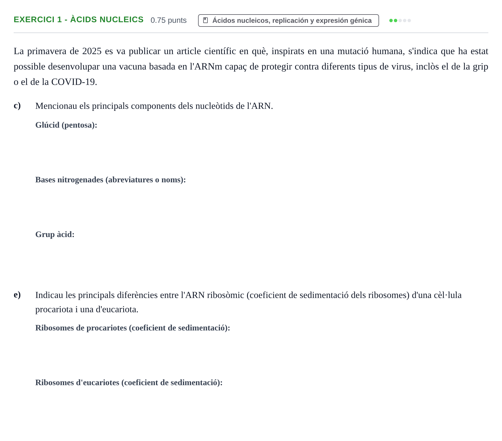 Enunciado: Ejercicio 1 - Àcids nucleics · Biología PAU Baleares Ordinaria 2026