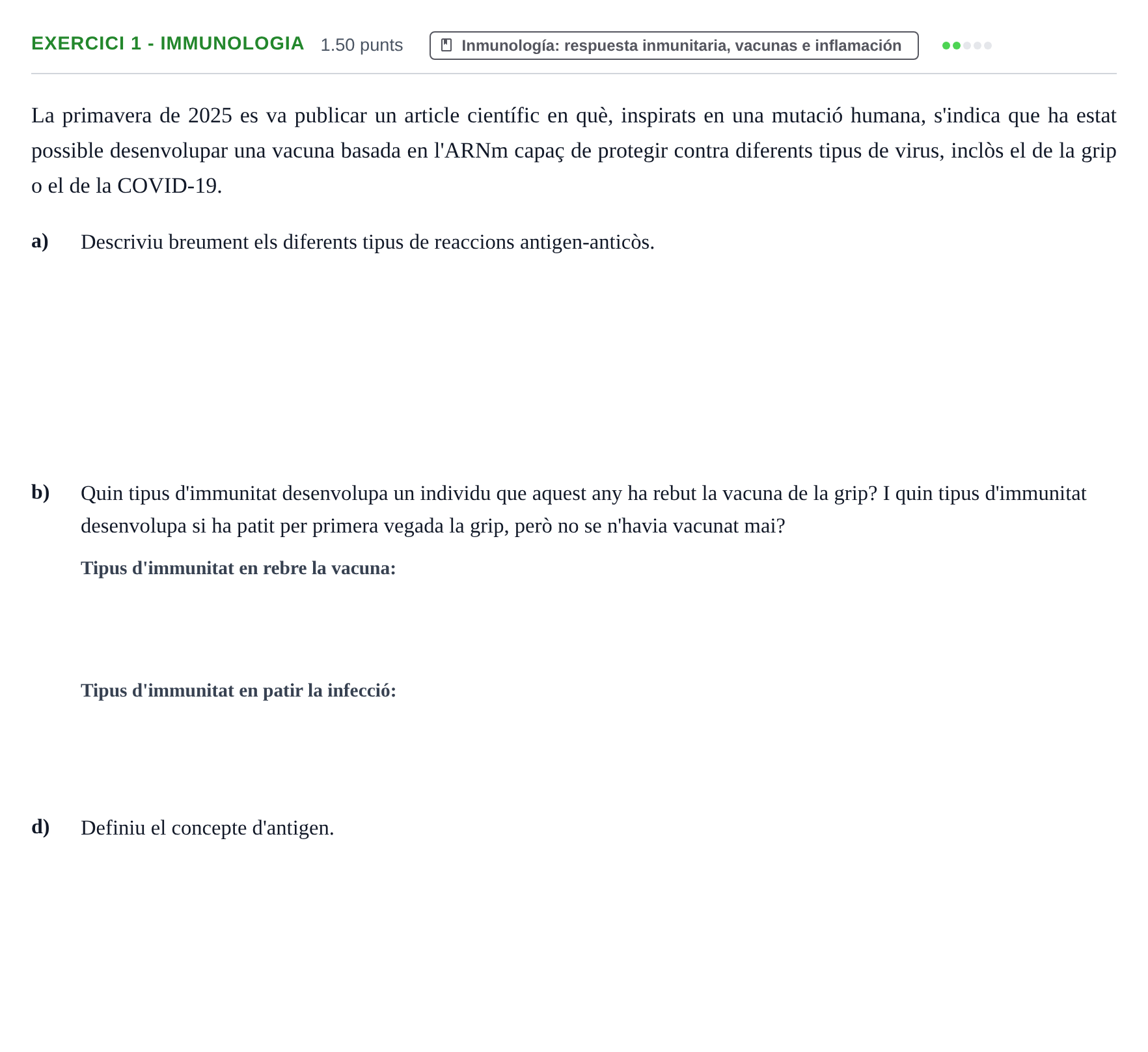 Enunciado: Ejercicio 1 - Immunologia · Biología PAU Baleares Ordinaria 2026