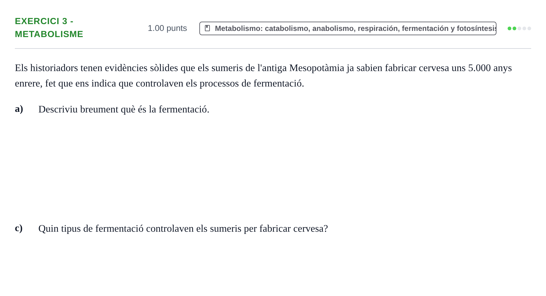 Enunciado: Ejercicio 3 - Metabolisme · Biología PAU Baleares Ordinaria 2026