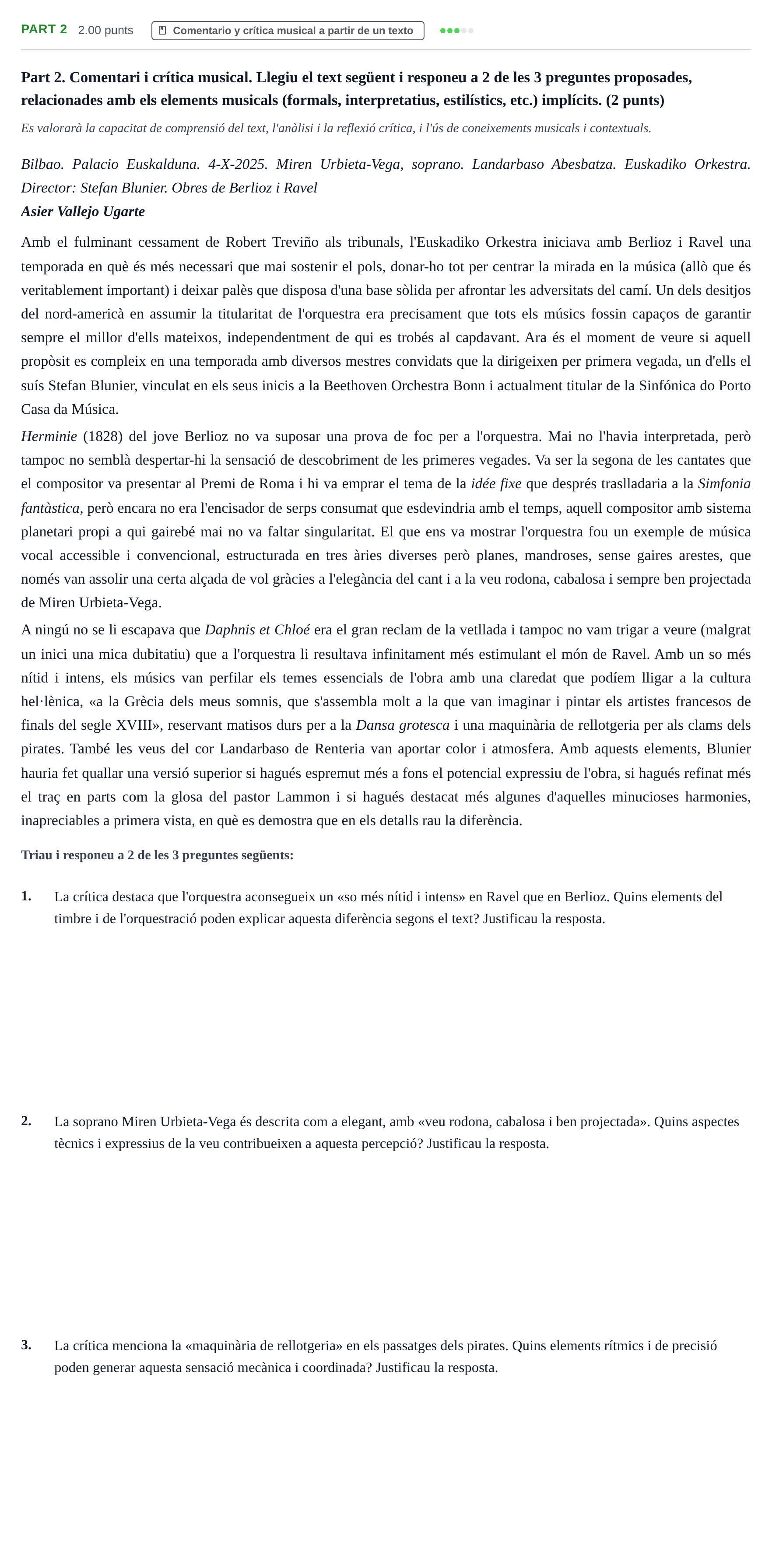 Enunciado: Part 2 · Análisis Musical II PAU Baleares Ordinaria 2026