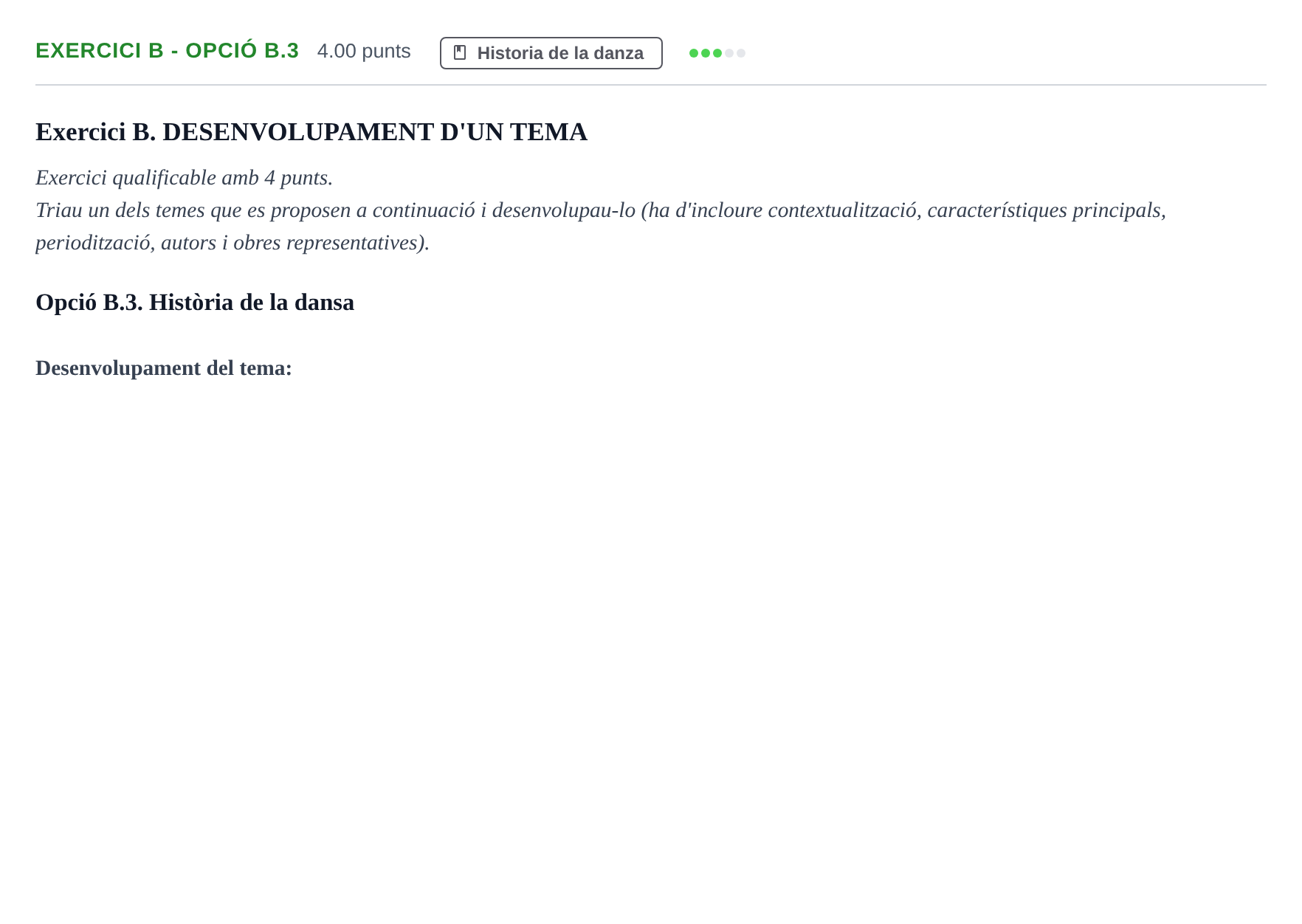 Enunciado: Exercici B - Opció B.3 · Historia de la Música y de la Danza PAU Baleares Extraordinaria 2026