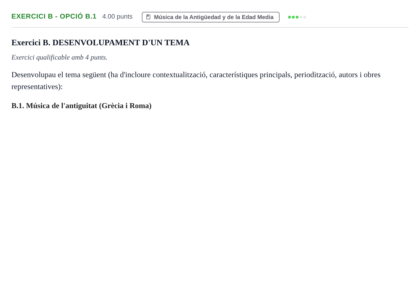 Enunciado: Exercici B - Opció B.1 · Historia de la Música y de la Danza PAU Baleares Ordinaria 2026