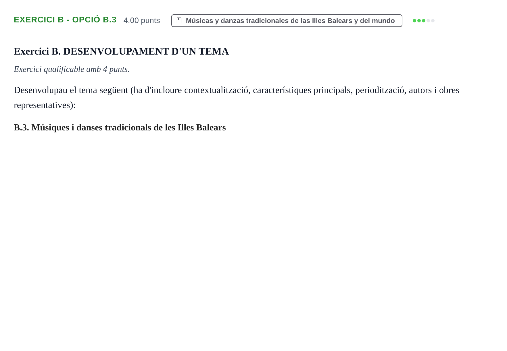 Enunciado: Exercici B - Opció B.3 · Historia de la Música y de la Danza PAU Baleares Ordinaria 2026