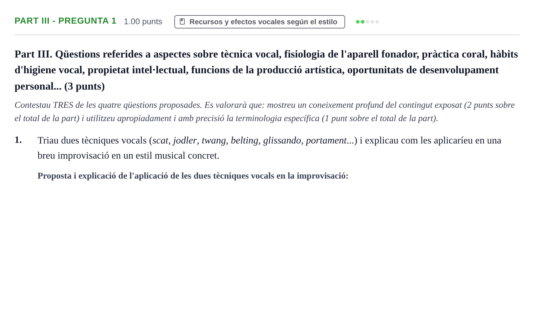 Enunciado: Part III - Pregunta 1 · Coro y Técnica Vocal PAU Baleares Ordinaria 2026