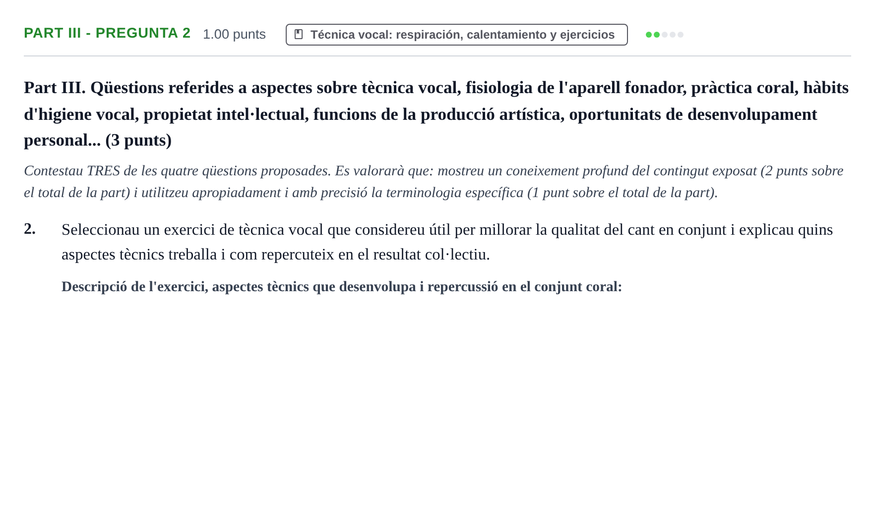 Enunciado: Part III - Pregunta 2 · Coro y Técnica Vocal PAU Baleares Ordinaria 2026