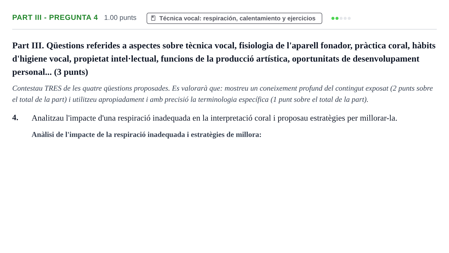 Enunciado: Part III - Pregunta 4 · Coro y Técnica Vocal PAU Baleares Ordinaria 2026