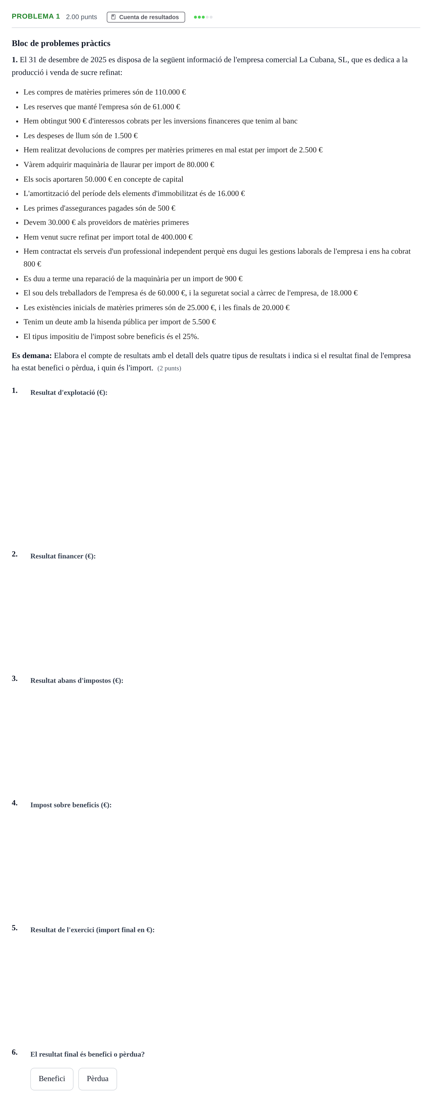Enunciado: Problema 1 · Empresa y Diseño de Modelos de Negocio PAU Baleares Extraordinaria 2026