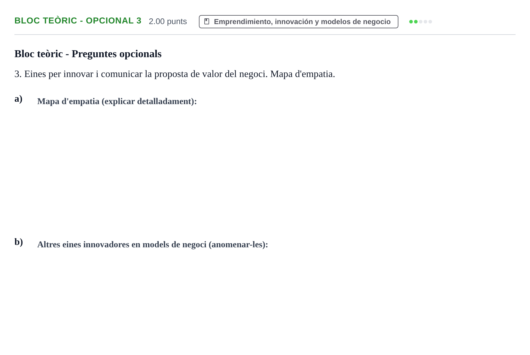Enunciado: Ejercicio Bloc teòric - Opcional 3 · Empresa y Diseño de Modelos de Negocio PAU Baleares Extraordinaria 2026