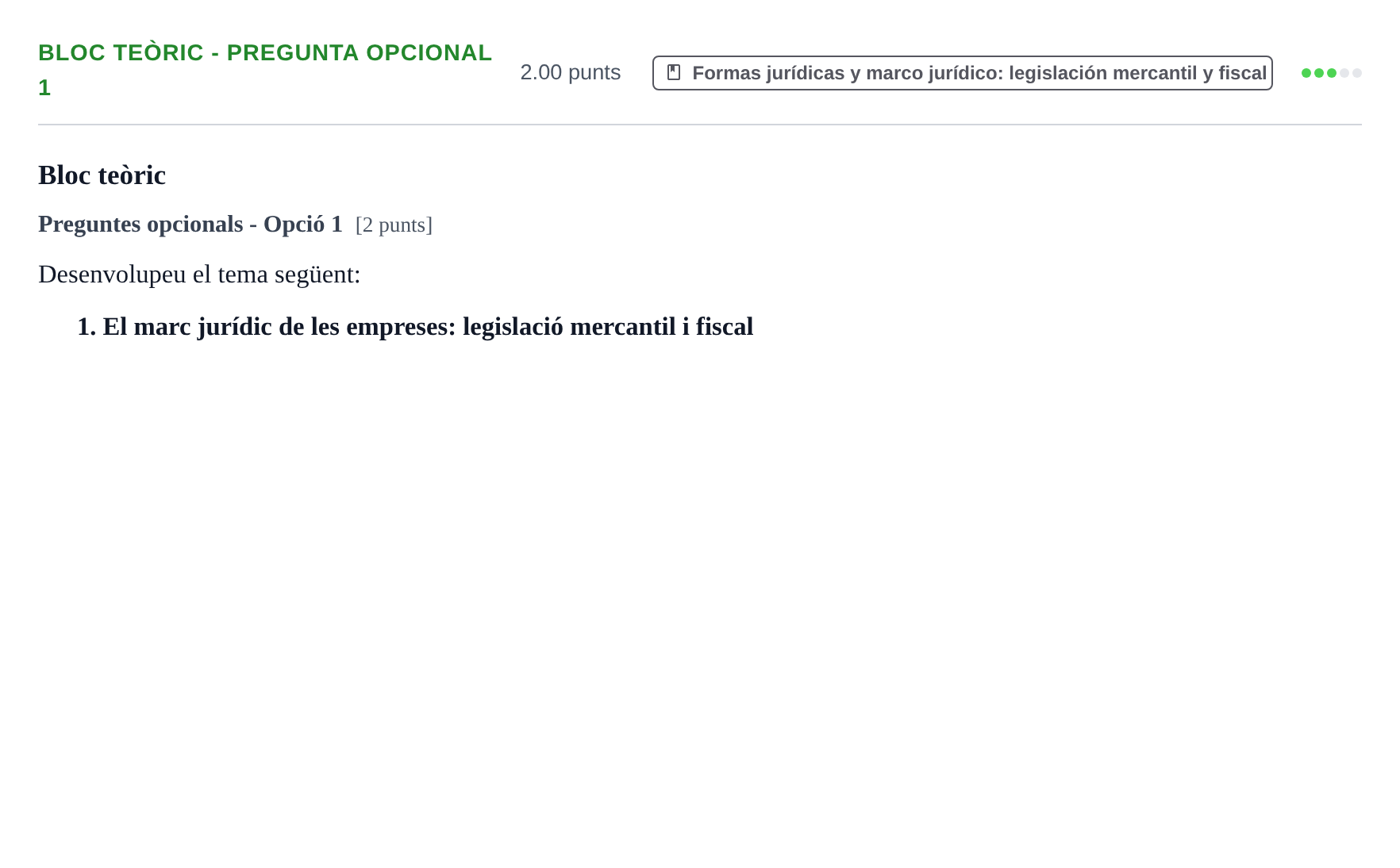 Enunciado: Ejercicio Bloc teòric - Pregunta opcional 1 · Empresa y Diseño de Modelos de Negocio PAU Baleares Ordinaria 2026