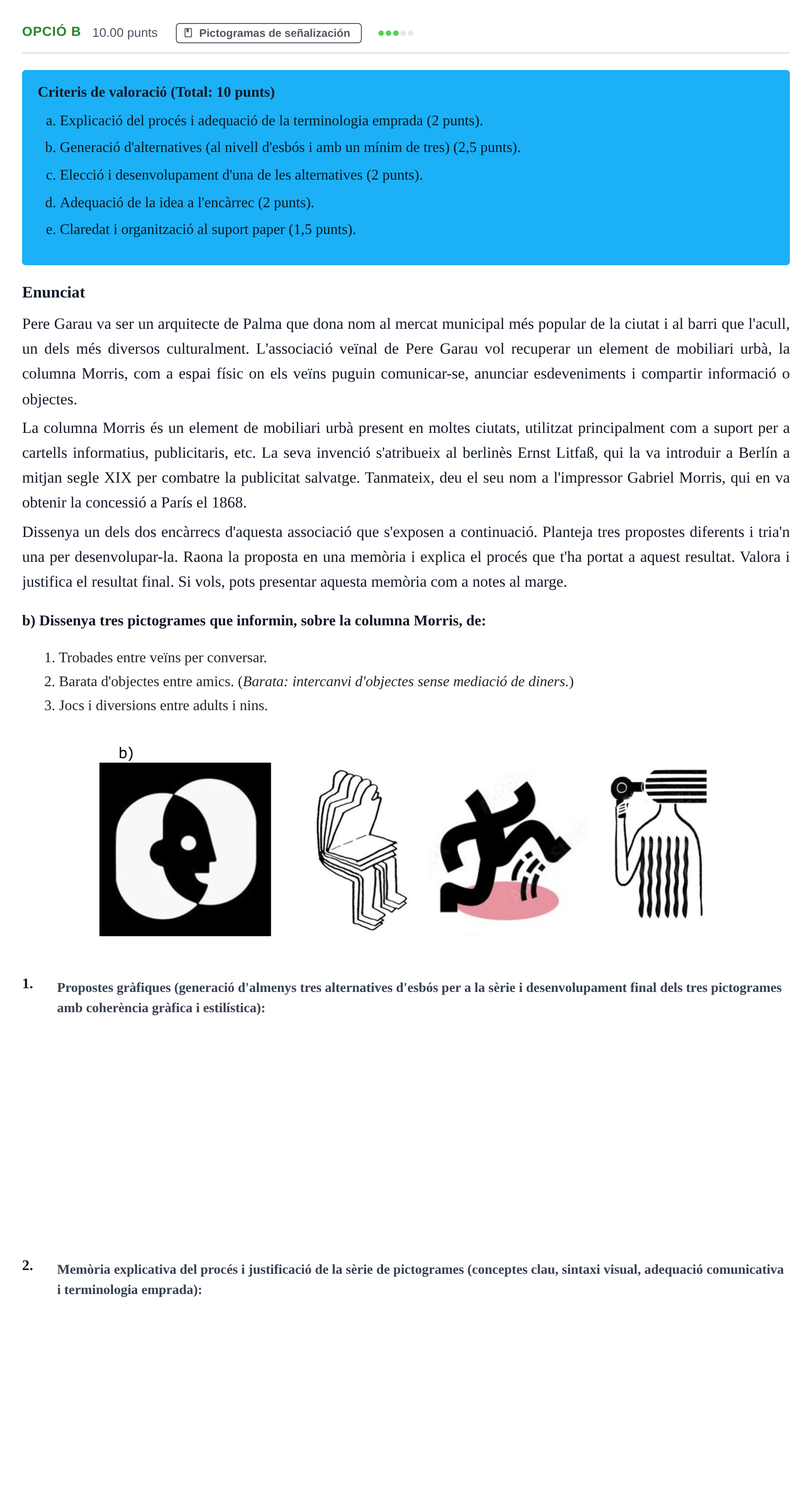 Enunciado: Ejercicio Opció b · Diseño PAU Baleares Ordinaria 2026