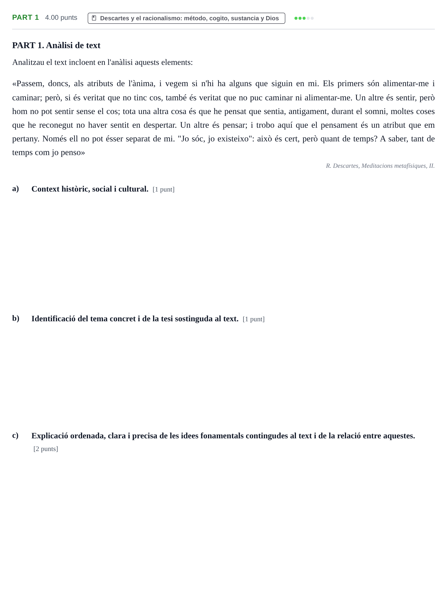 Enunciado: Part 1 - Descartes · Historia de la Filosofía PAU Baleares Extraordinaria 2026