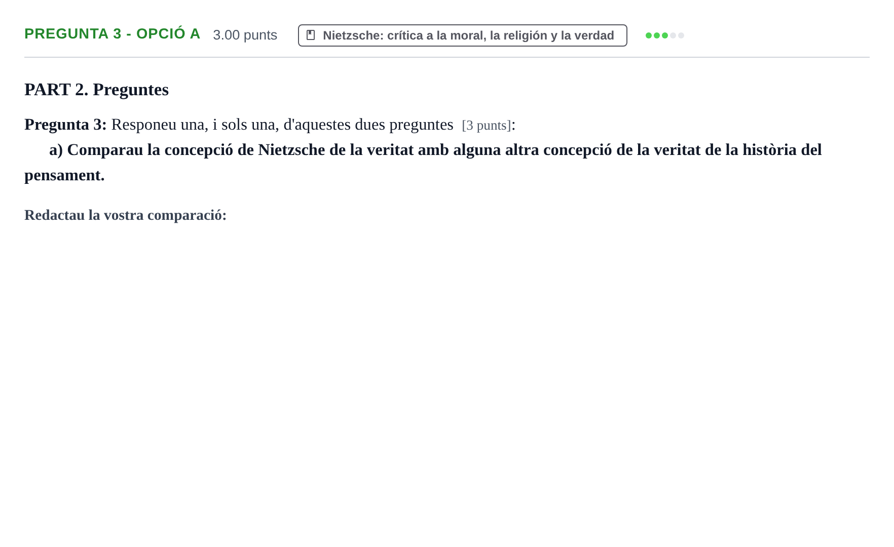 Enunciado: Pregunta 3 - Opció a · Historia de la Filosofía PAU Baleares Extraordinaria 2026