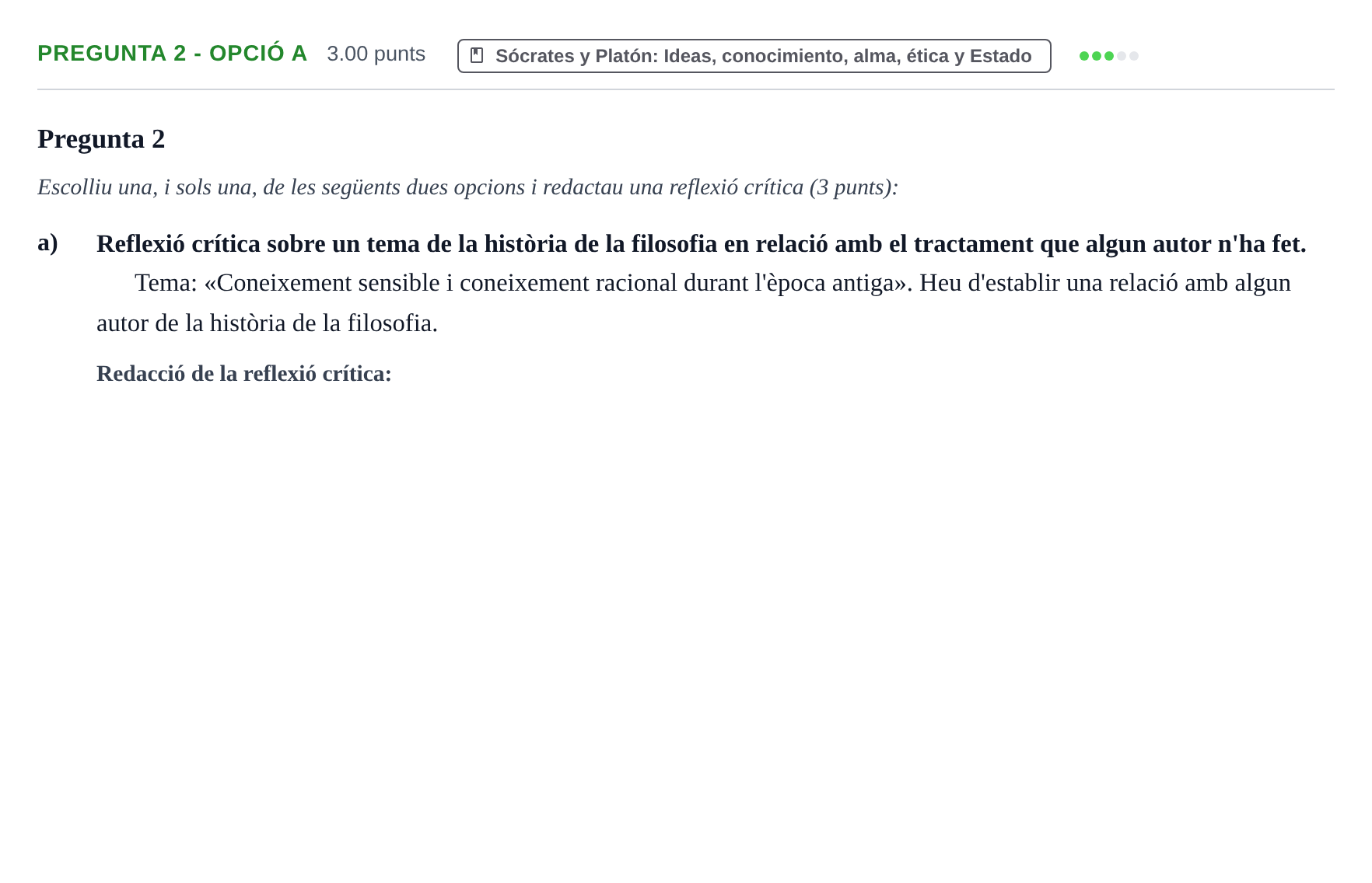 Enunciado: Pregunta 2 - Opció a · Historia de la Filosofía PAU Baleares Ordinaria 2026