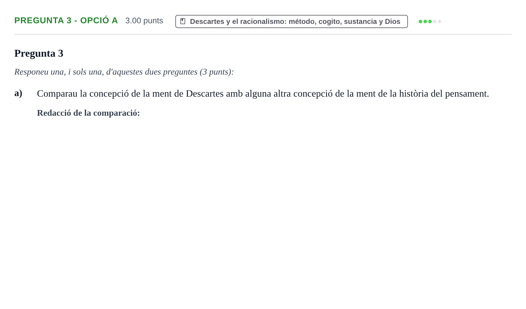 Enunciado: Pregunta 3 - Opció a · Historia de la Filosofía PAU Baleares Ordinaria 2026