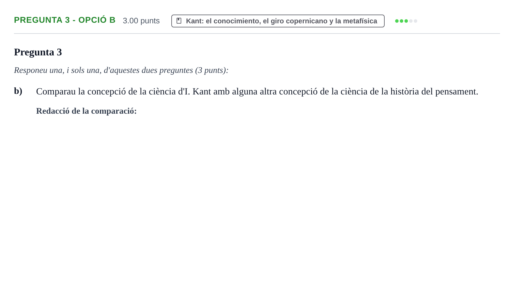 Enunciado: Pregunta 3 - Opció b · Historia de la Filosofía PAU Baleares Ordinaria 2026