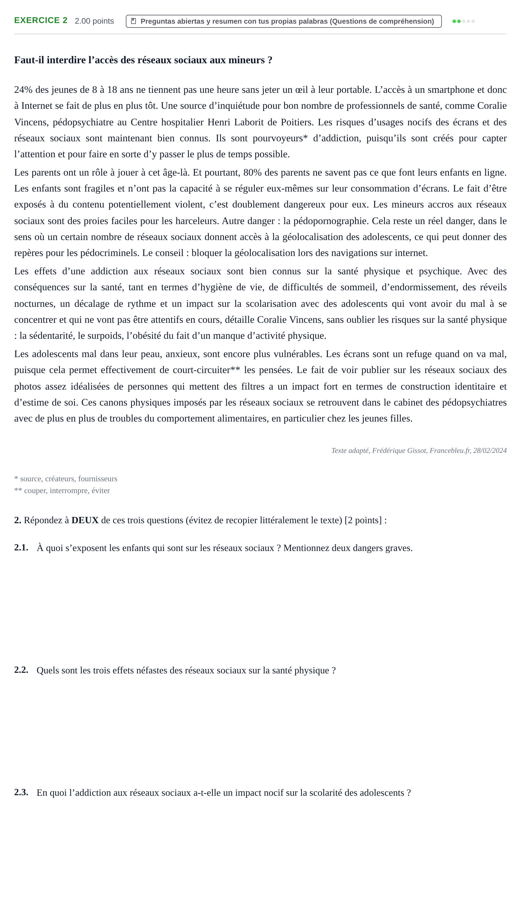 Enunciado: Problema 2 · Francés PAU Baleares Extraordinaria 2026