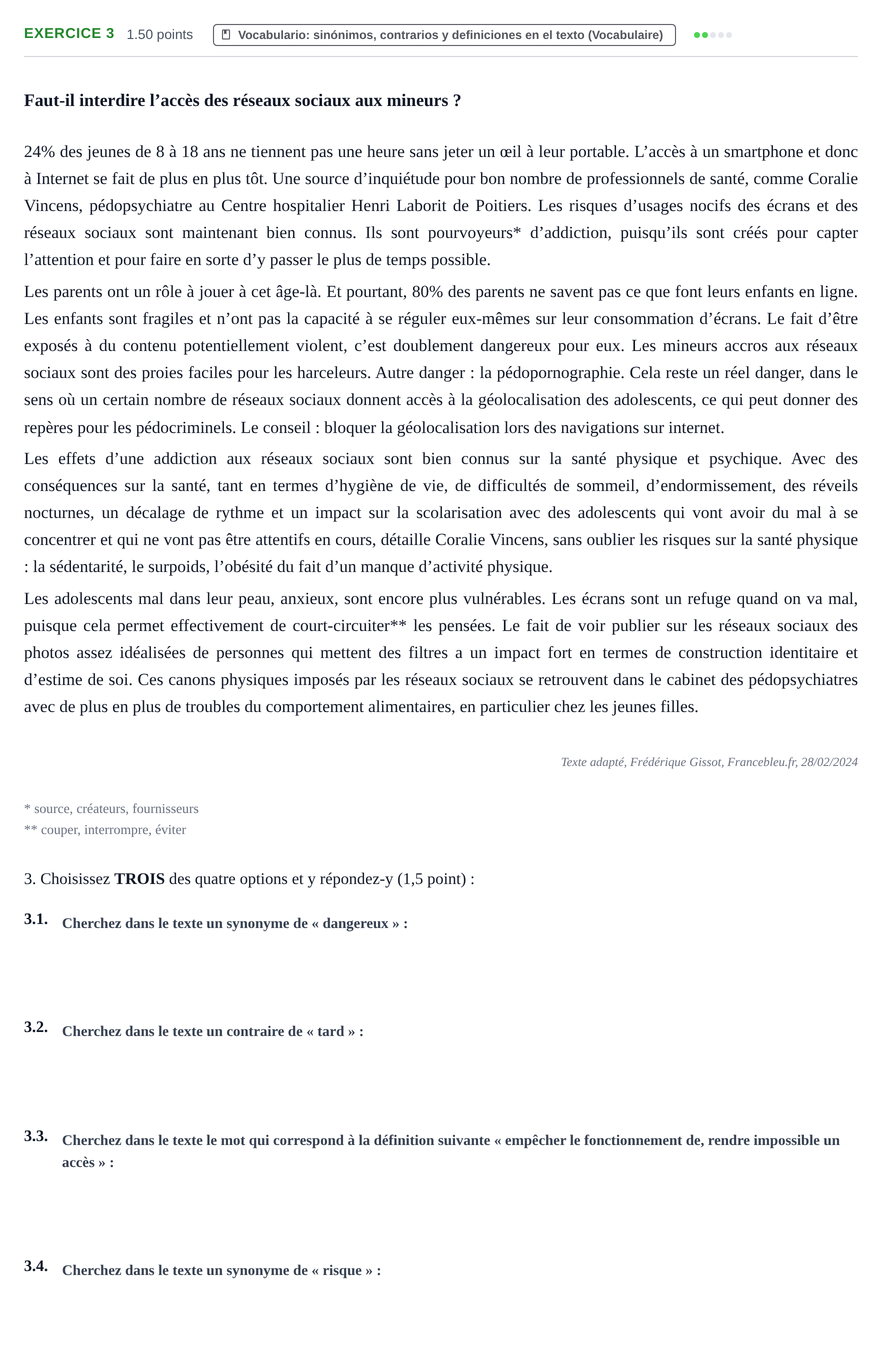 Enunciado: Problema 3 · Francés PAU Baleares Extraordinaria 2026
