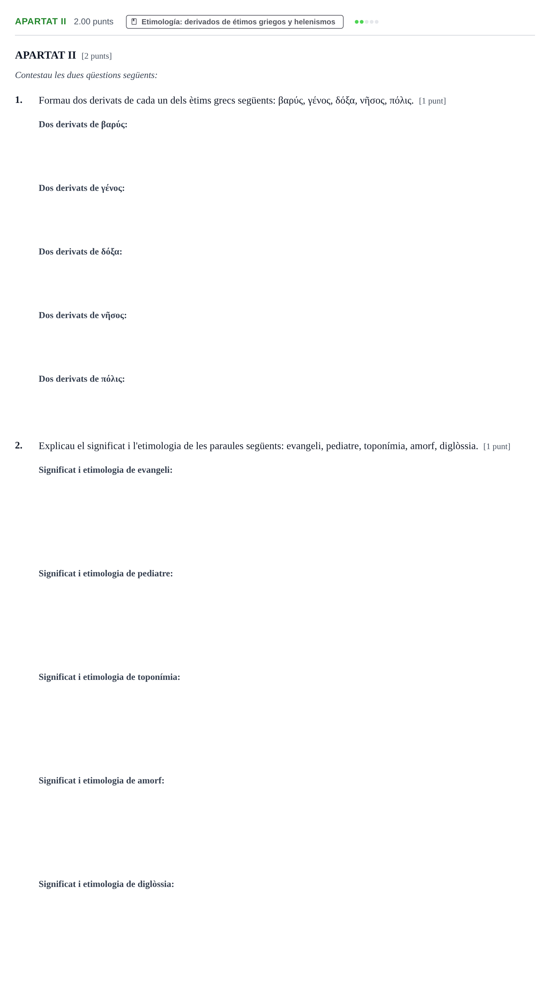Enunciado: Ejercicio Apartat II · Griego II PAU Baleares Ordinaria 2026