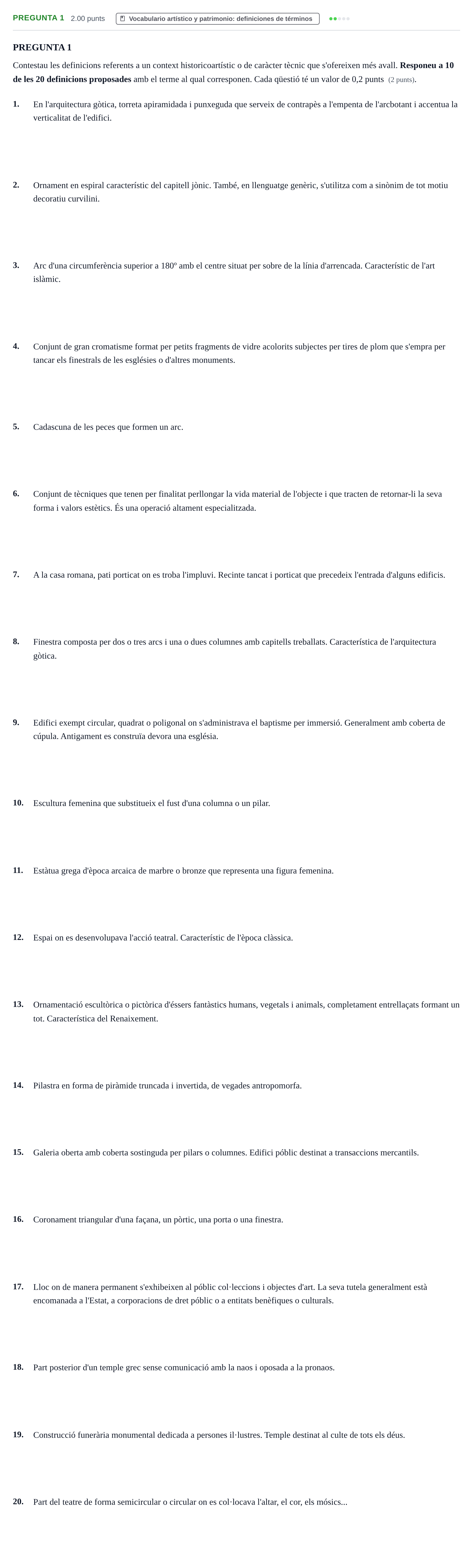 Enunciado: Pregunta 1 · Historia del Arte PAU Baleares Extraordinaria 2026