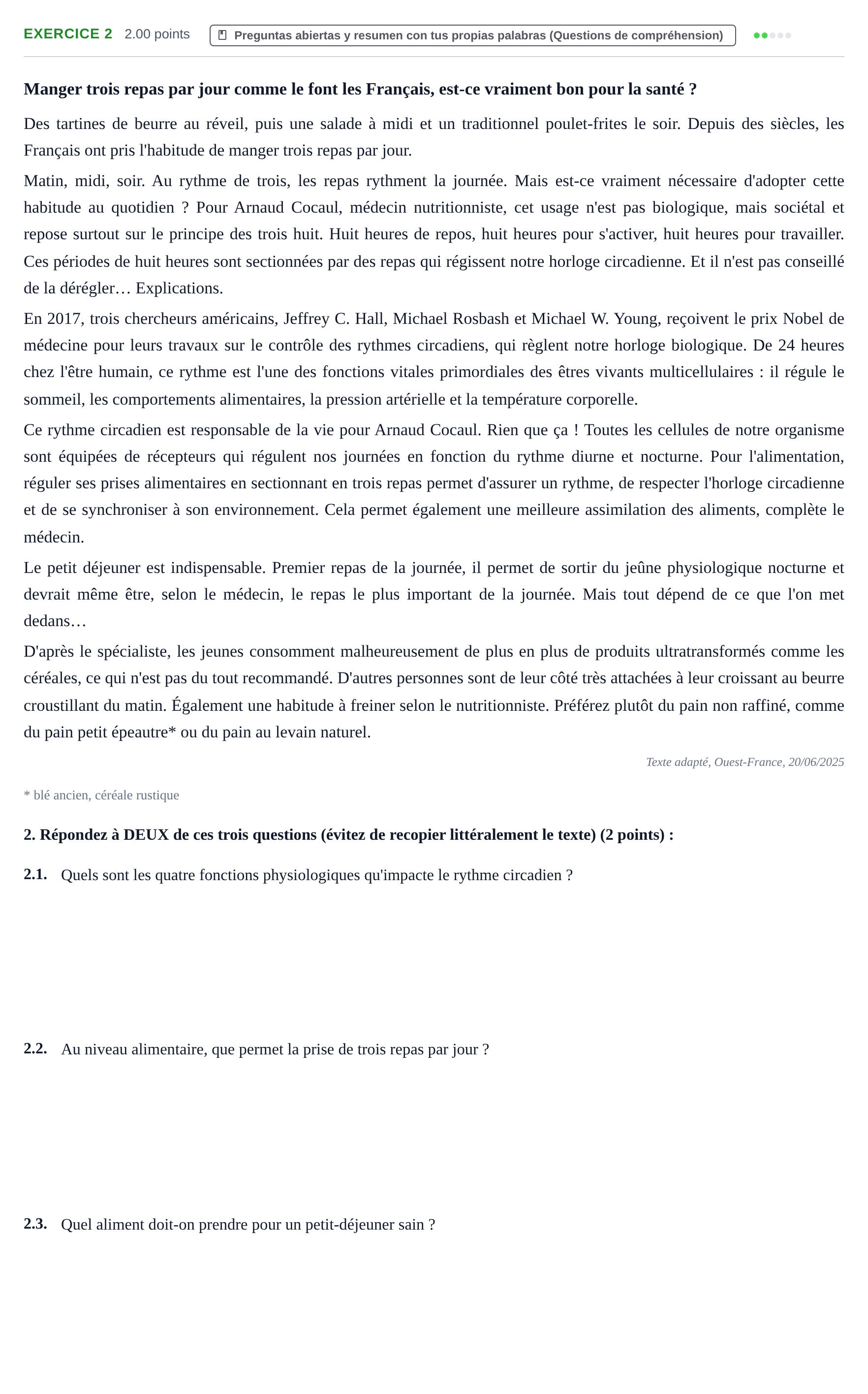 Enunciado: Problema 2 · Francés PAU Baleares Ordinaria 2026