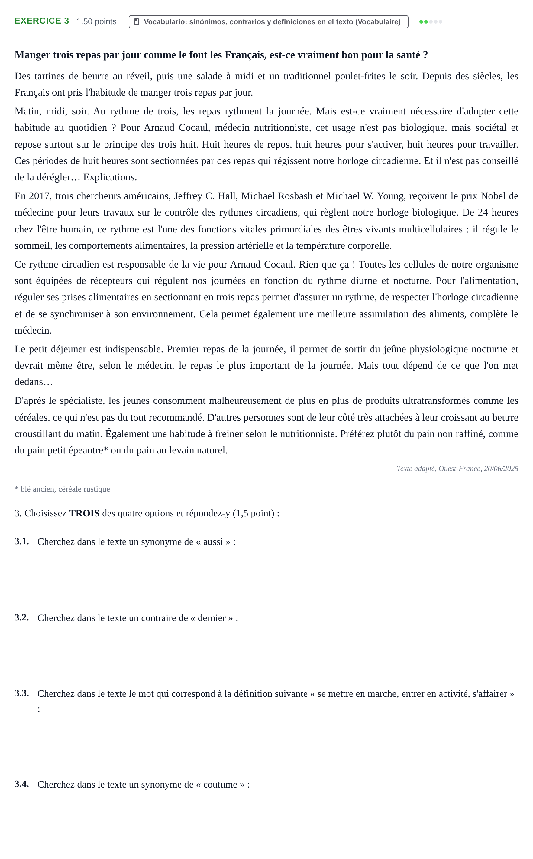 Enunciado: Problema 3 · Francés PAU Baleares Ordinaria 2026
