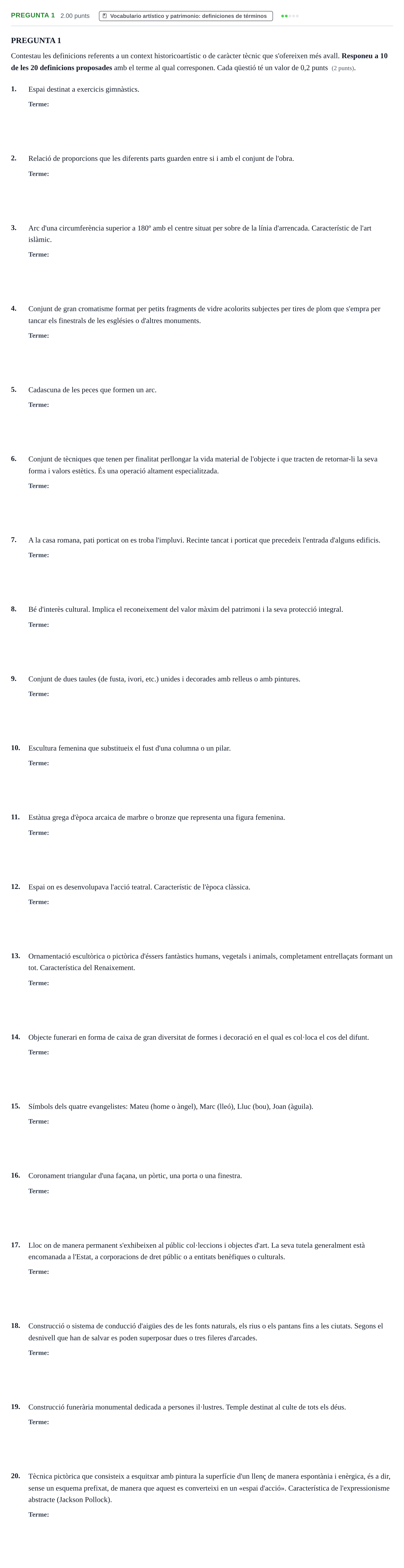 Enunciado: Pregunta 1 · Historia del Arte PAU Baleares Ordinaria 2026
