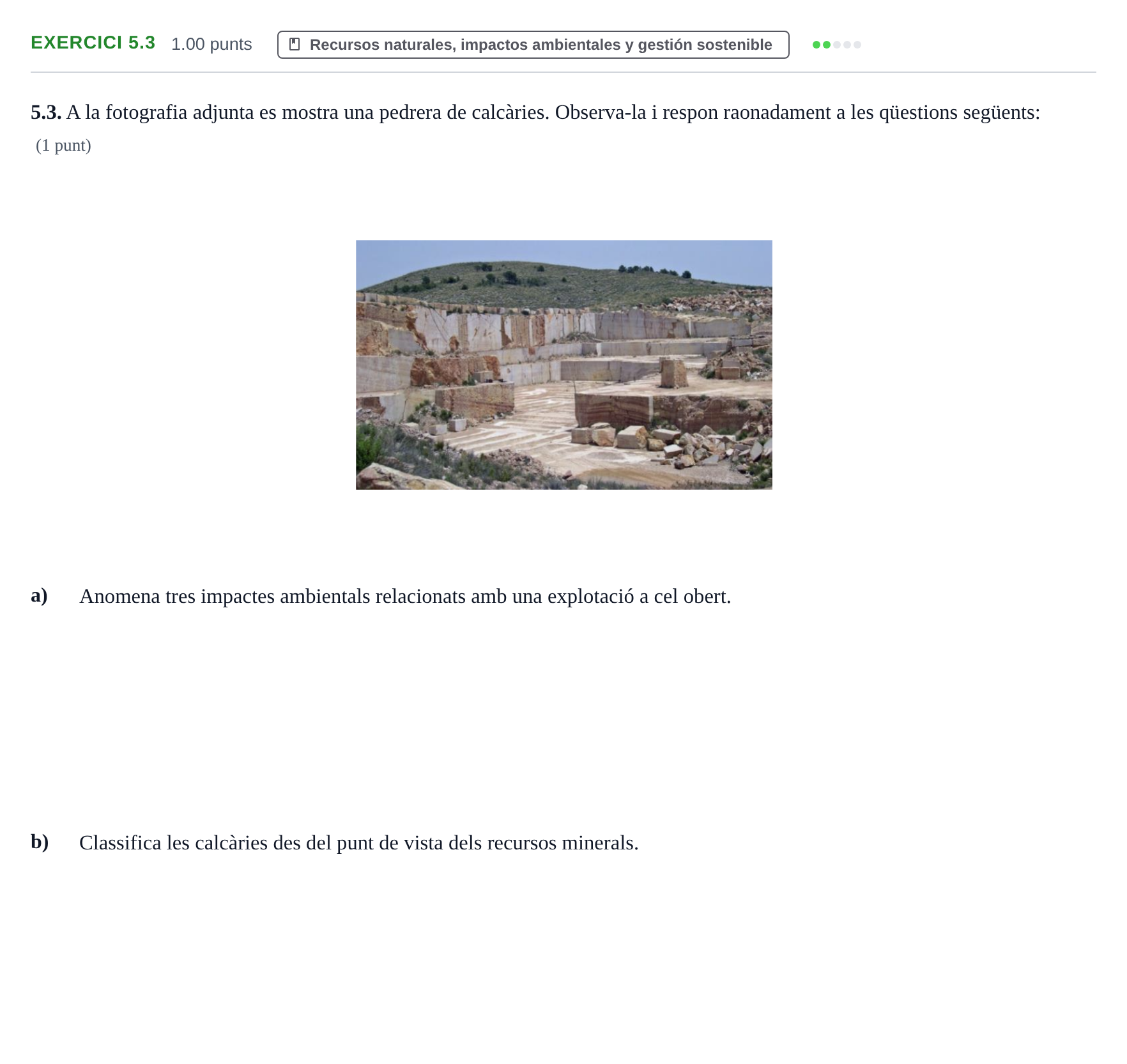Enunciado: Ejercicio 5.3 · Geología y Ciencias Ambientales PAU Baleares Ordinaria 2026