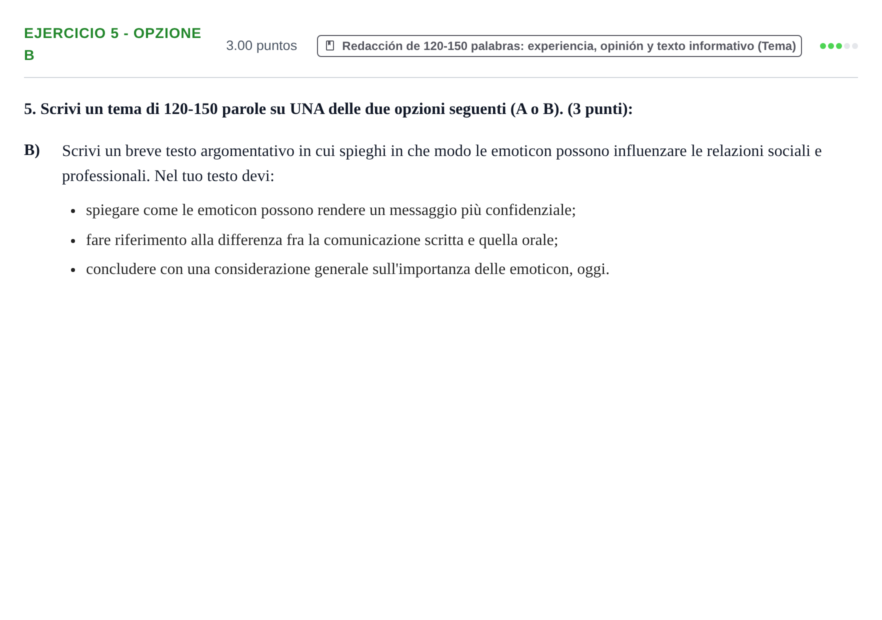 Enunciado: Ejercicio 5 - Opzione B · Italiano PAU Baleares Extraordinaria 2026