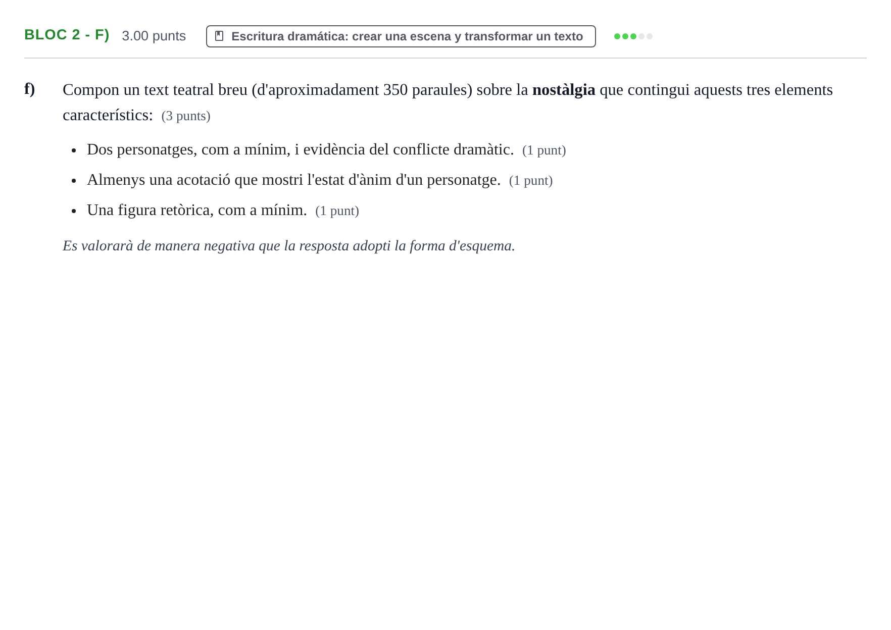 Enunciado: Ejercicio Bloc 2 - f) · Literatura Dramática PAU Baleares Extraordinaria 2026