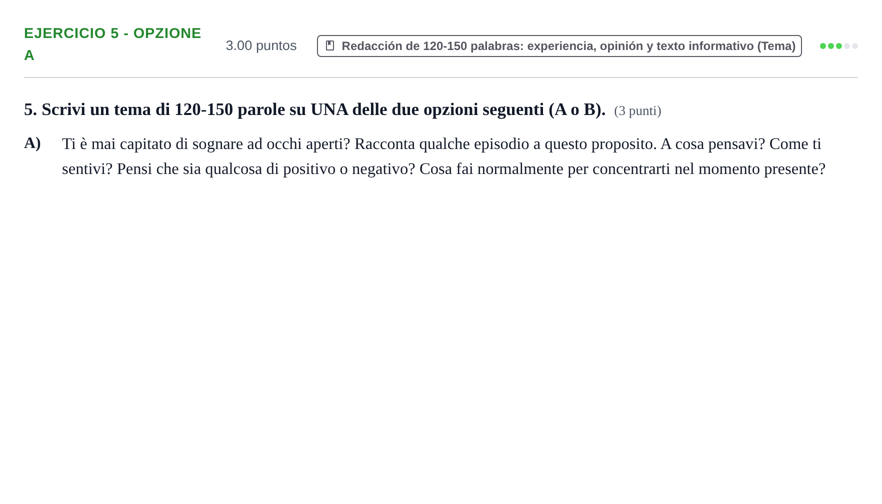 Enunciado: Ejercicio 5 - Opzione A · Italiano PAU Baleares Ordinaria 2026