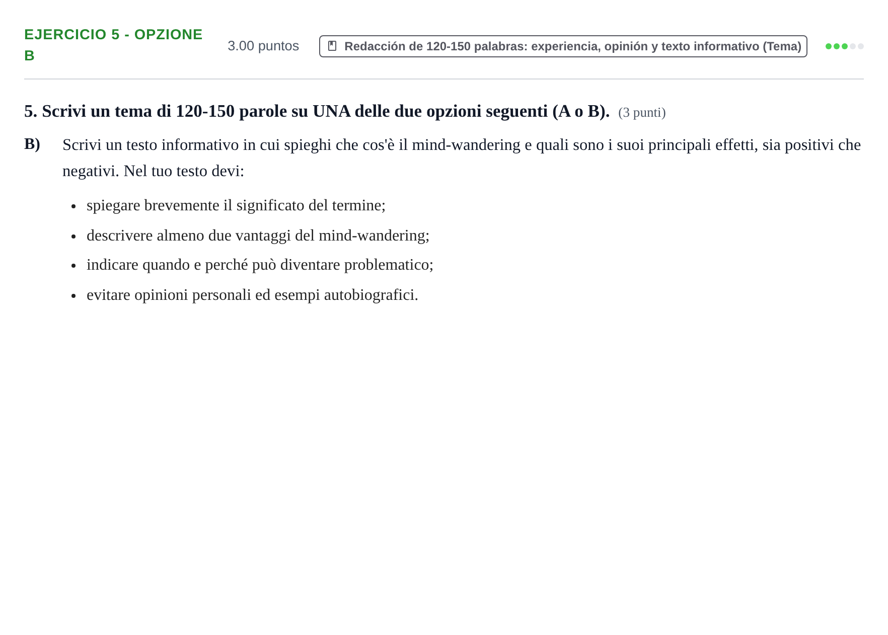 Enunciado: Ejercicio 5 - Opzione B · Italiano PAU Baleares Ordinaria 2026