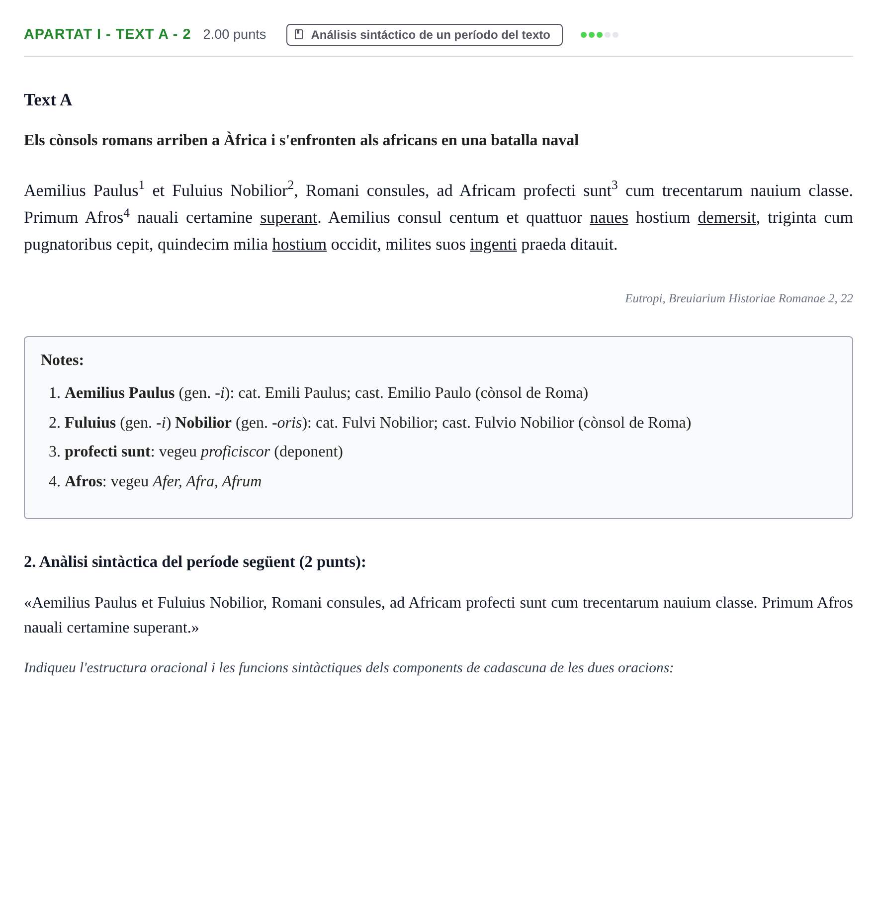 Enunciado: Ejercicio Apartat I - Text A - 2 · Latín II PAU Baleares Extraordinaria 2026