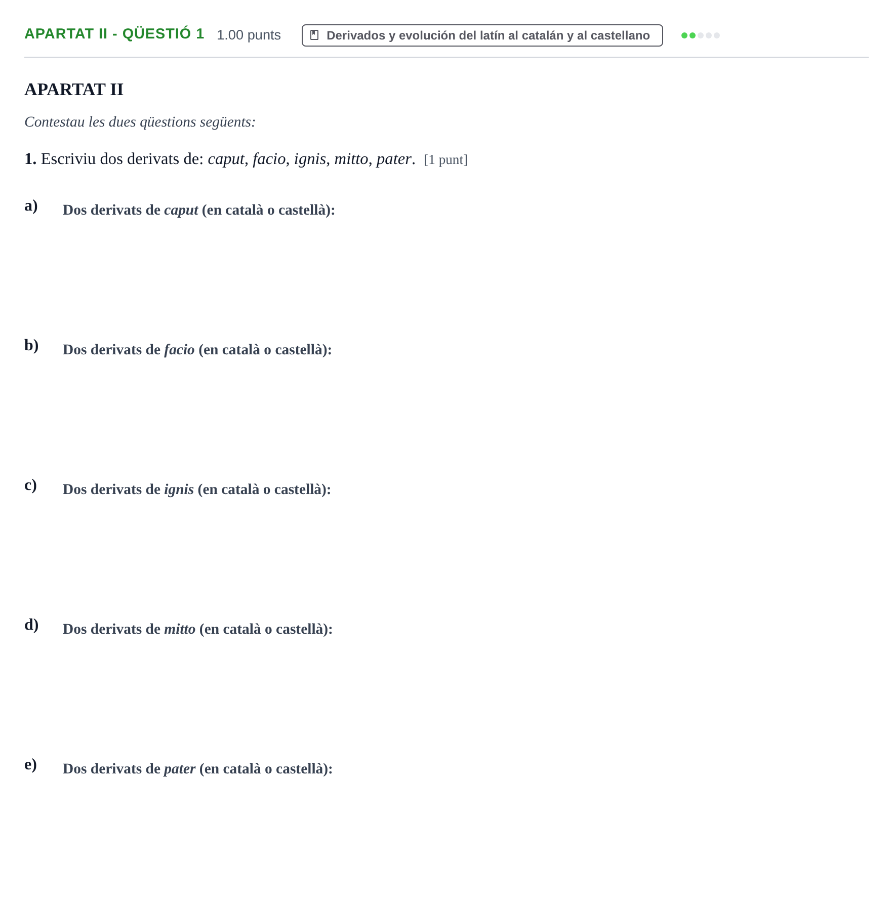 Enunciado: Ejercicio Apartat II - Qüestió 1 · Latín II PAU Baleares Ordinaria 2026