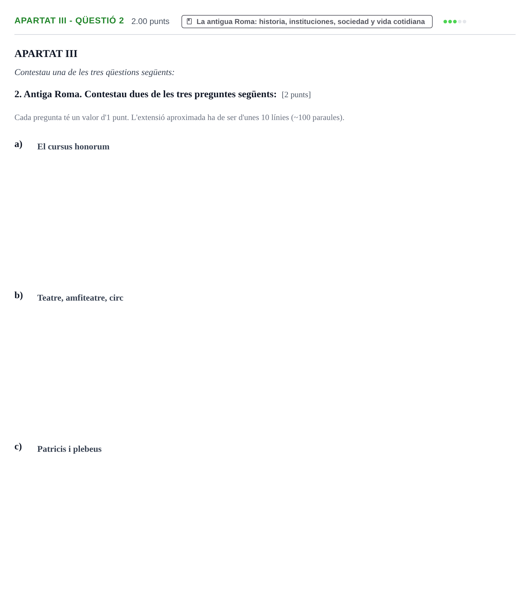 Enunciado: Ejercicio Apartat III - Qüestió 2 · Latín II PAU Baleares Ordinaria 2026