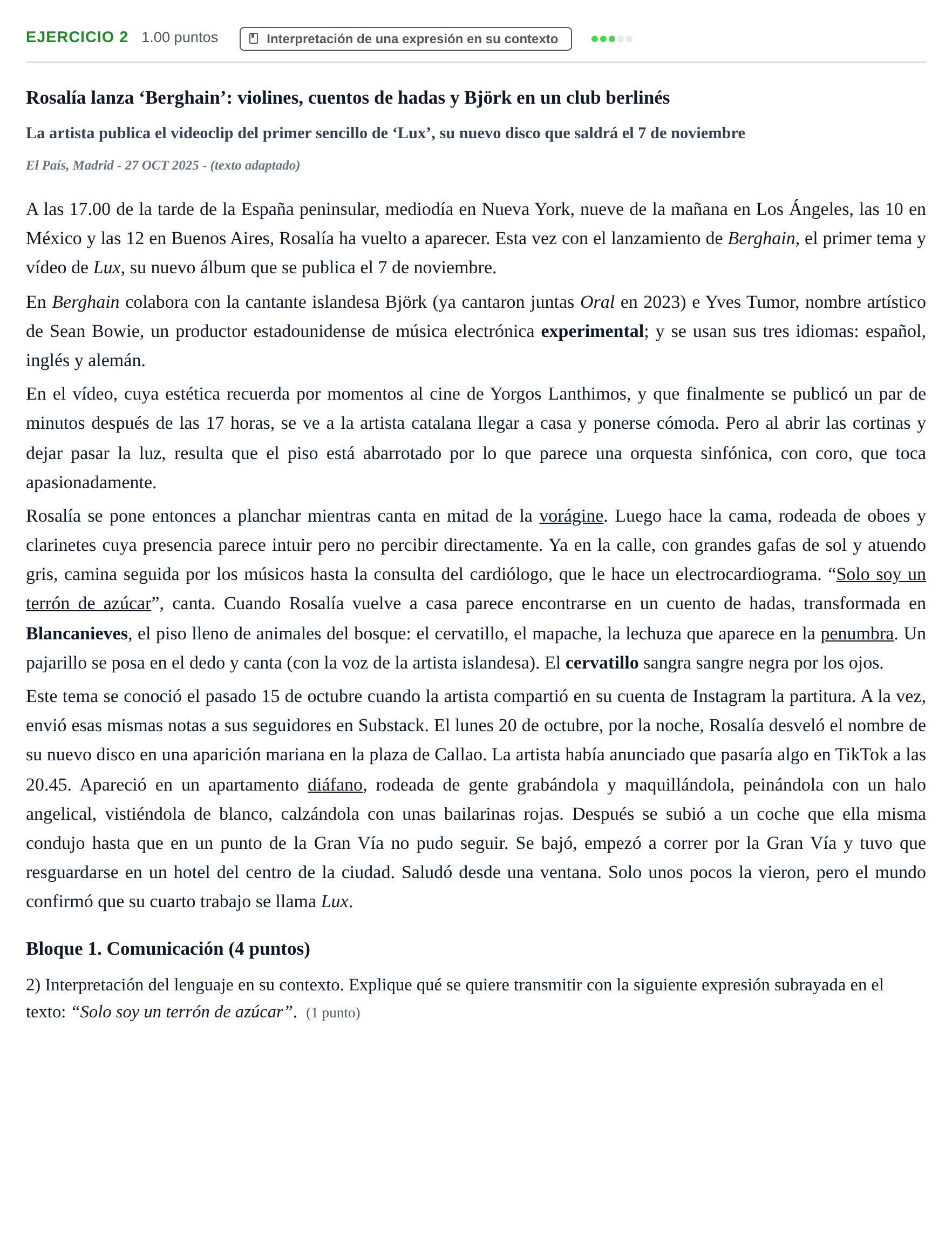 Enunciado: Problema 2 · Lengua Castellana y Literatura II PAU Baleares Extraordinaria 2026