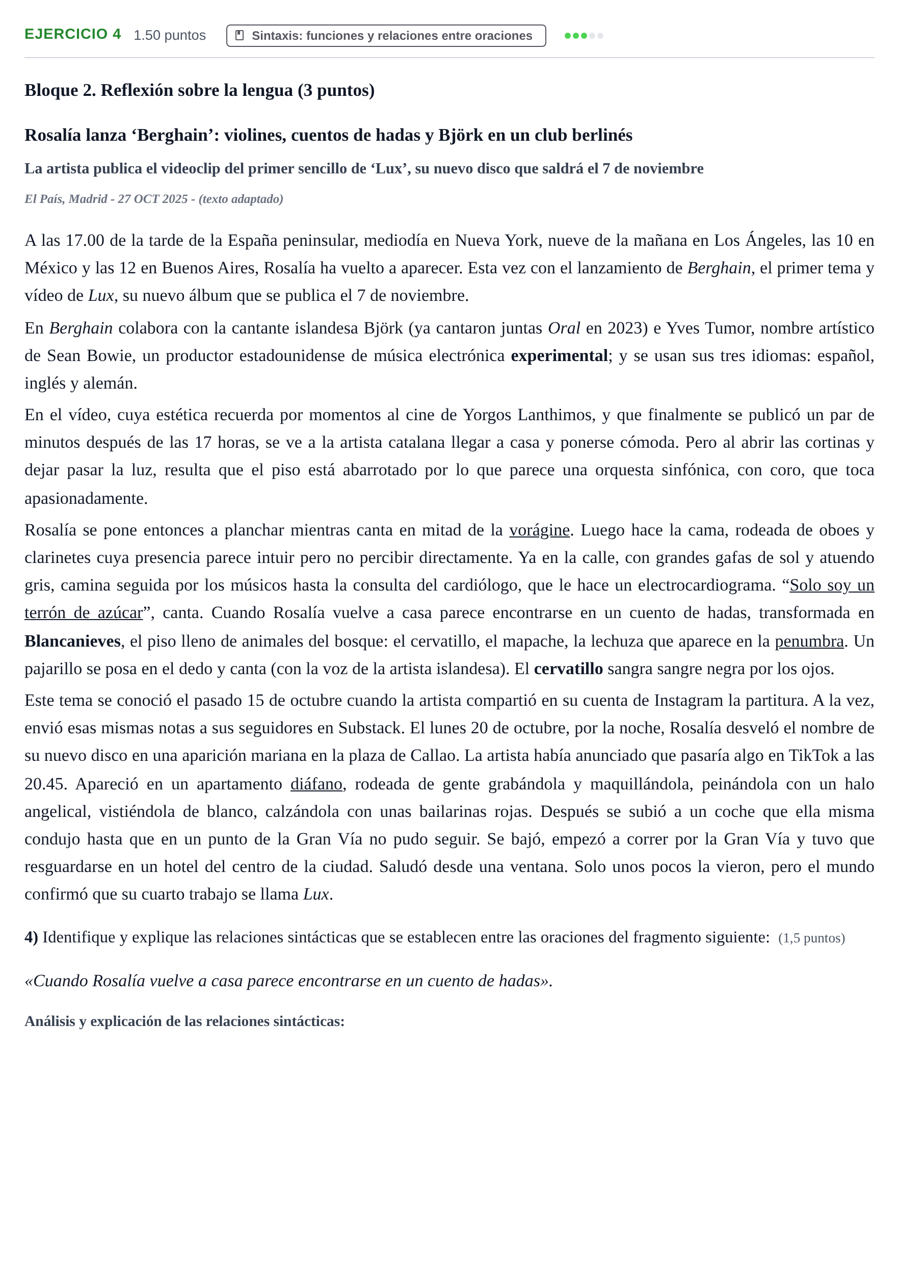 Enunciado: Problema 4 · Lengua Castellana y Literatura II PAU Baleares Extraordinaria 2026