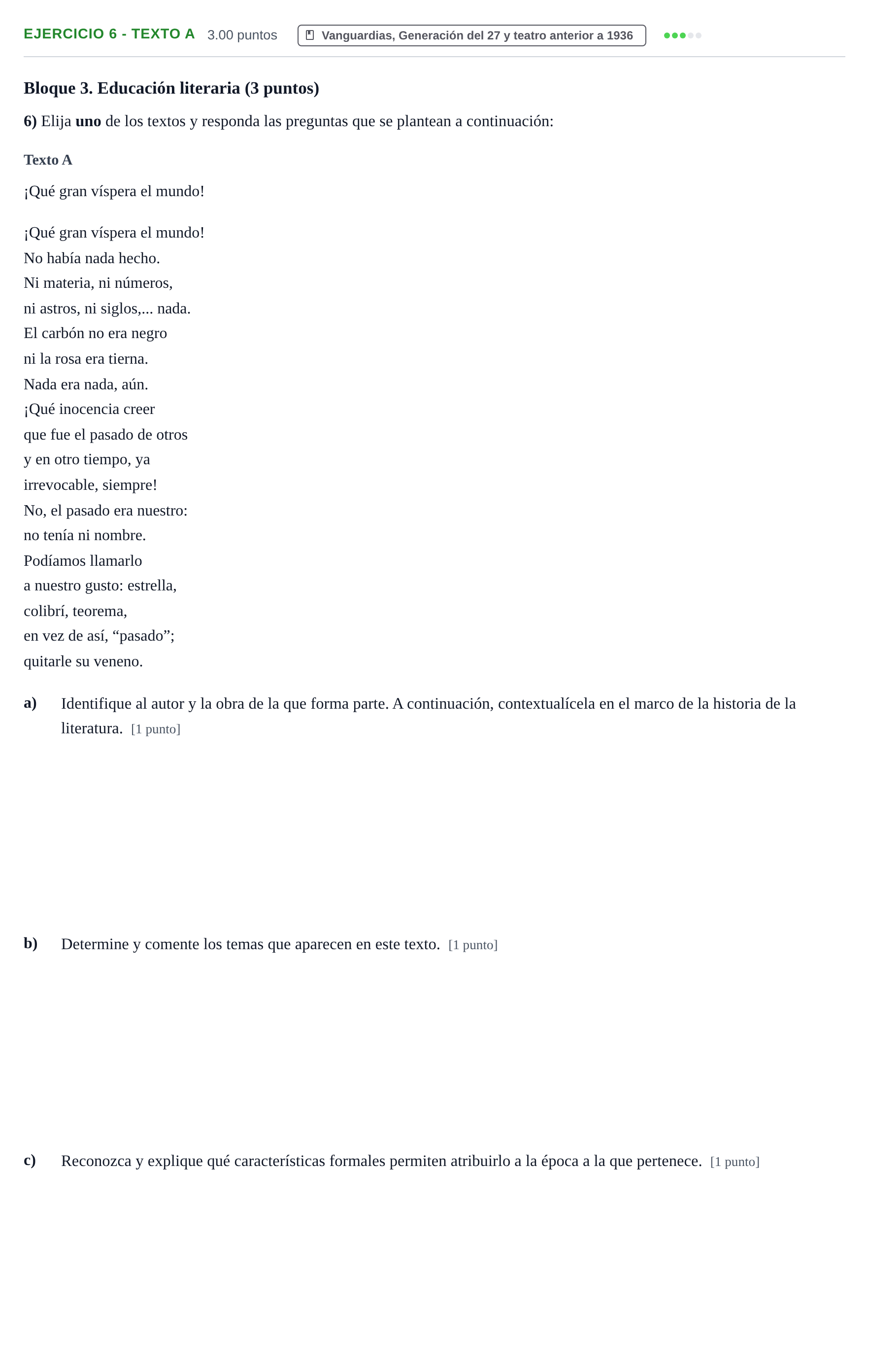 Enunciado: Ejercicio 6 - Texto A · Lengua Castellana y Literatura II PAU Baleares Ordinaria 2026
