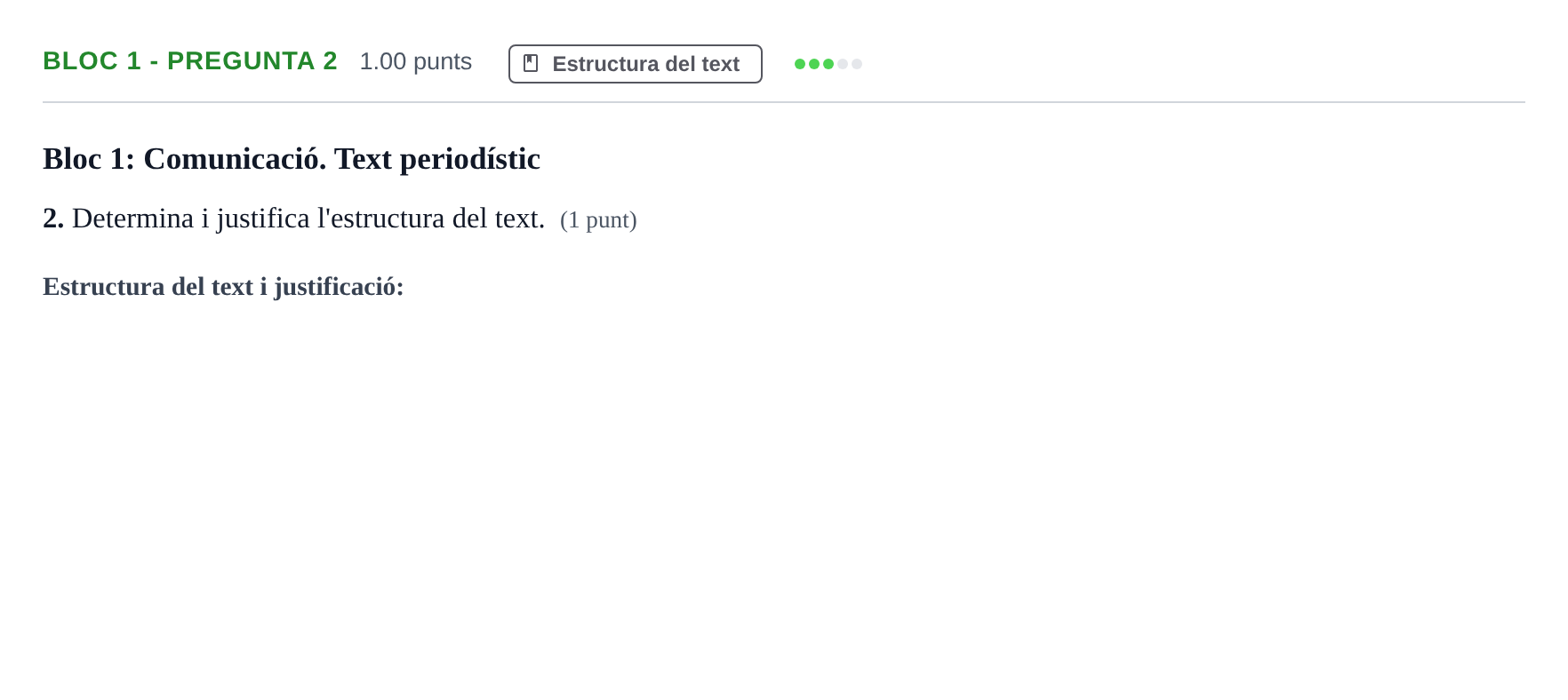 Enunciado: Ejercicio Bloc 1 - Pregunta 2 · Lengua Catalana y Literatura II PAU Baleares Extraordinaria 2026