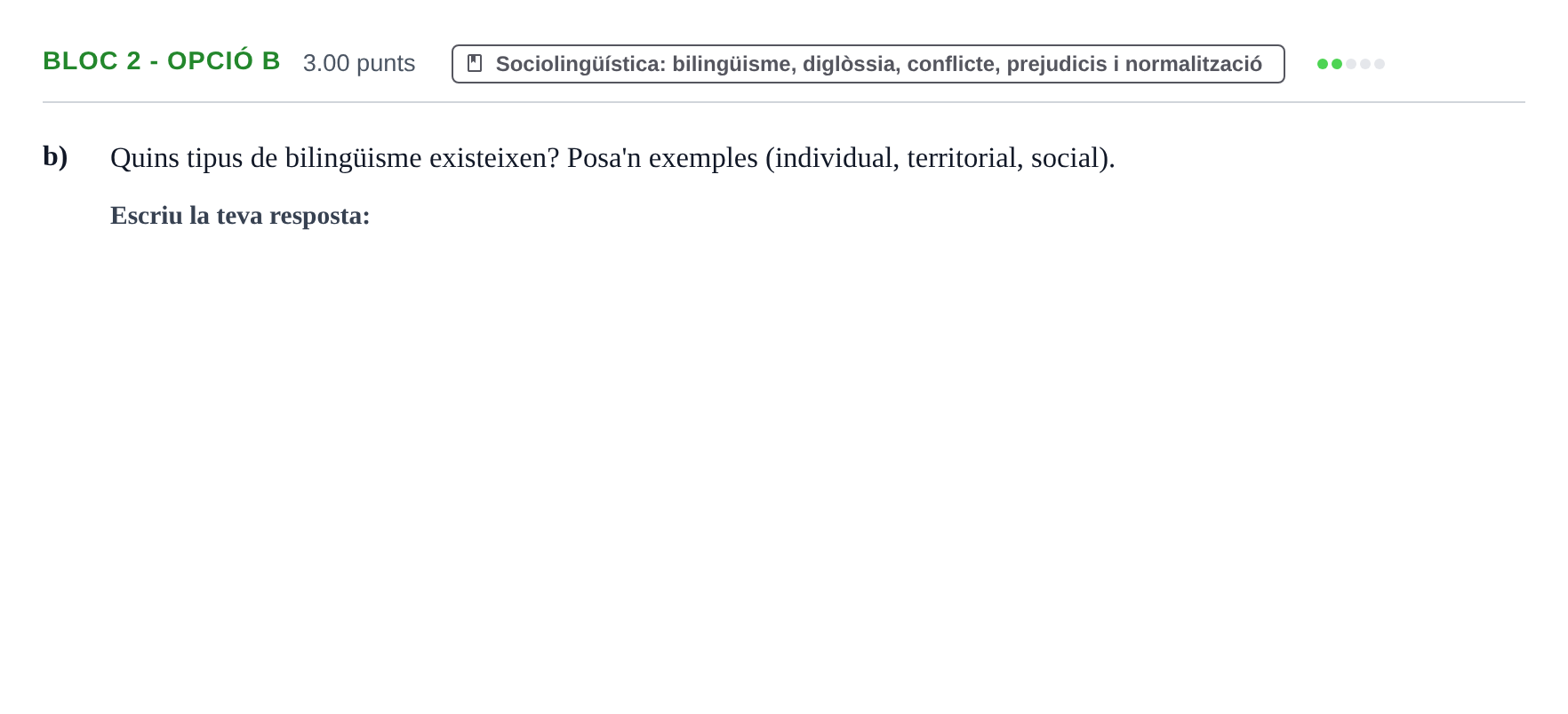 Enunciado: Ejercicio Bloc 2 - Opció b · Lengua Catalana y Literatura II PAU Baleares Extraordinaria 2026