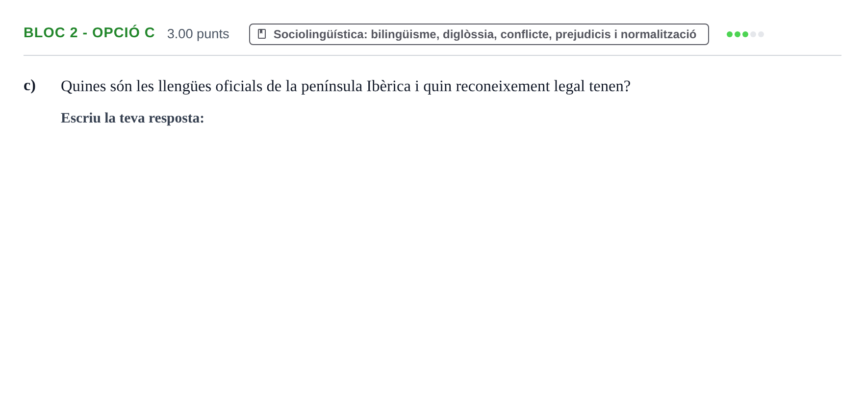 Enunciado: Ejercicio Bloc 2 - Opció c · Lengua Catalana y Literatura II PAU Baleares Extraordinaria 2026