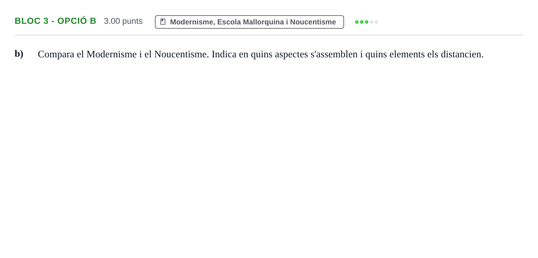 Enunciado: Ejercicio Bloc 3 - Opció b · Lengua Catalana y Literatura II PAU Baleares Extraordinaria 2026