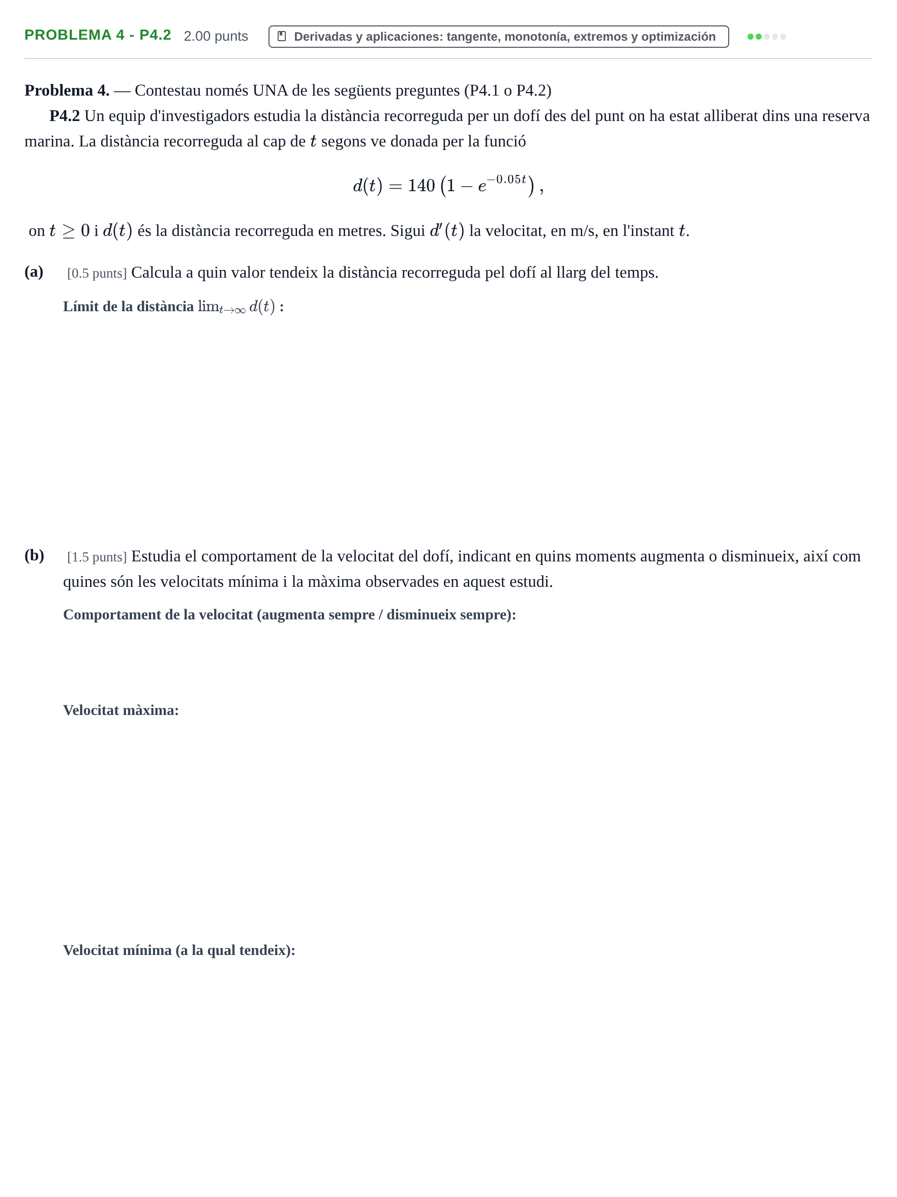 Enunciado: Problema 4 - P4.2 · Matemáticas II PAU Baleares Extraordinaria 2026