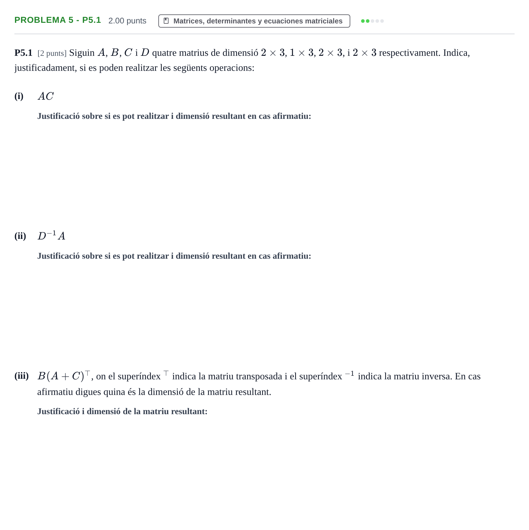 Enunciado: Problema 5 - P5.1 · Matemáticas II PAU Baleares Extraordinaria 2026