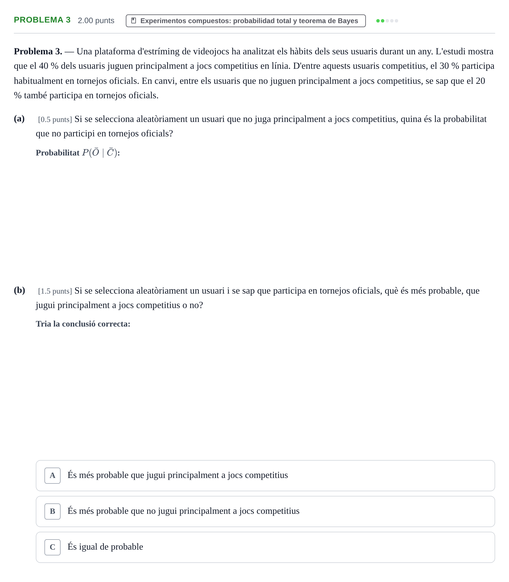 Enunciado: Problema 3 · Matemáticas II PAU Baleares Ordinaria 2026