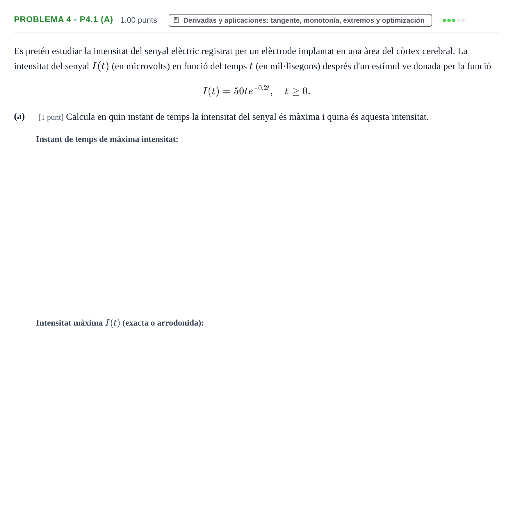 Enunciado: Problema 4 - P4.1 (a) · Matemáticas II PAU Baleares Ordinaria 2026