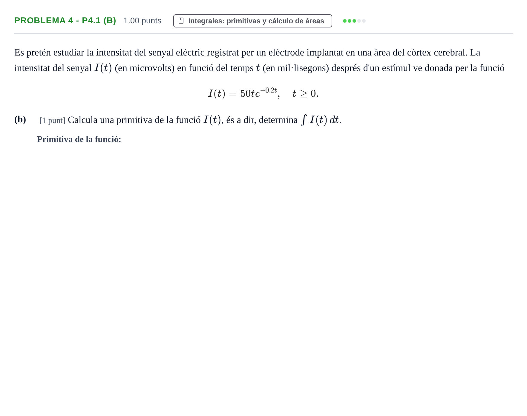 Enunciado: Problema 4 - P4.1 (b) · Matemáticas II PAU Baleares Ordinaria 2026