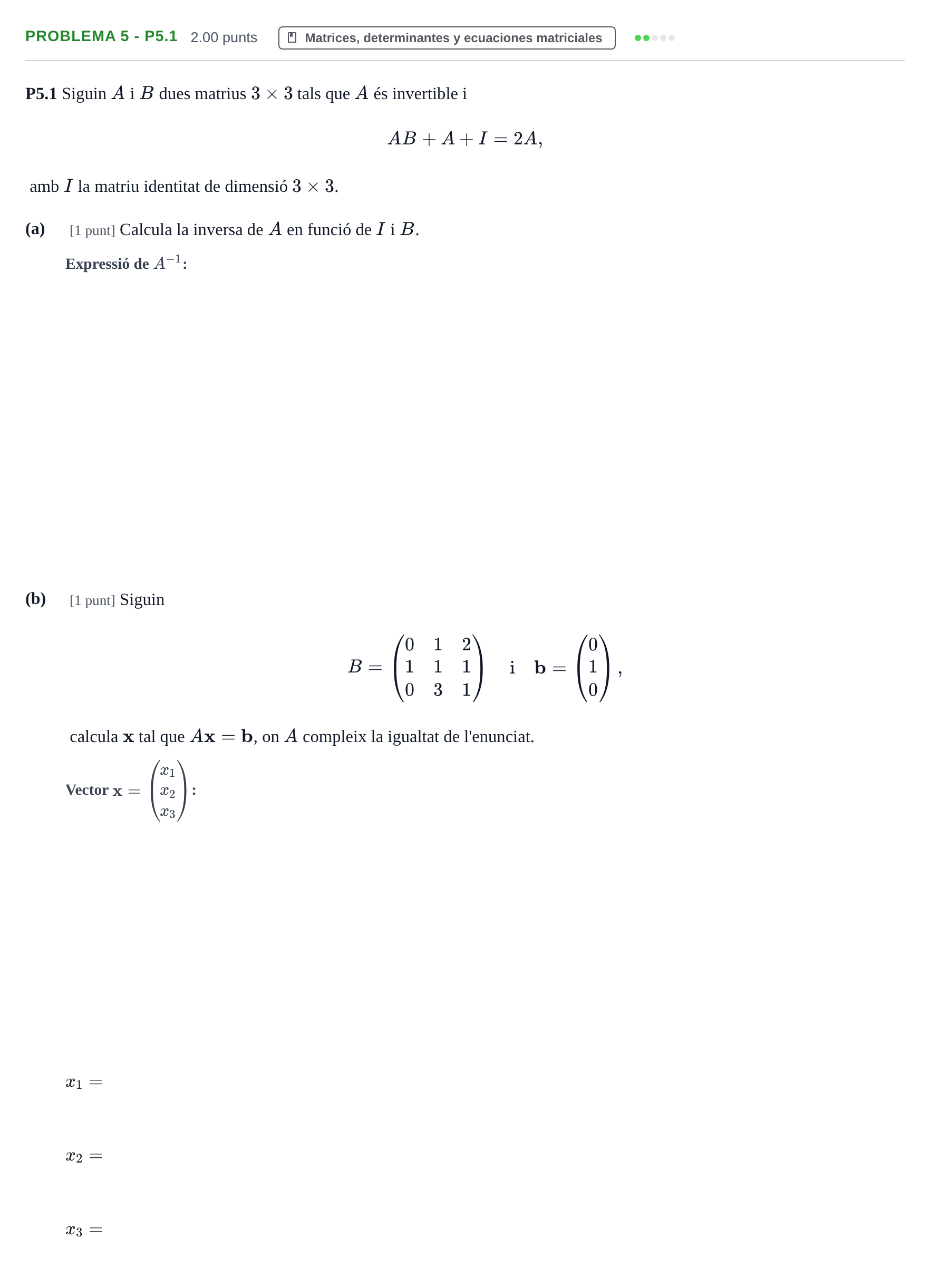 Enunciado: Problema 5 - P5.1 · Matemáticas II PAU Baleares Ordinaria 2026