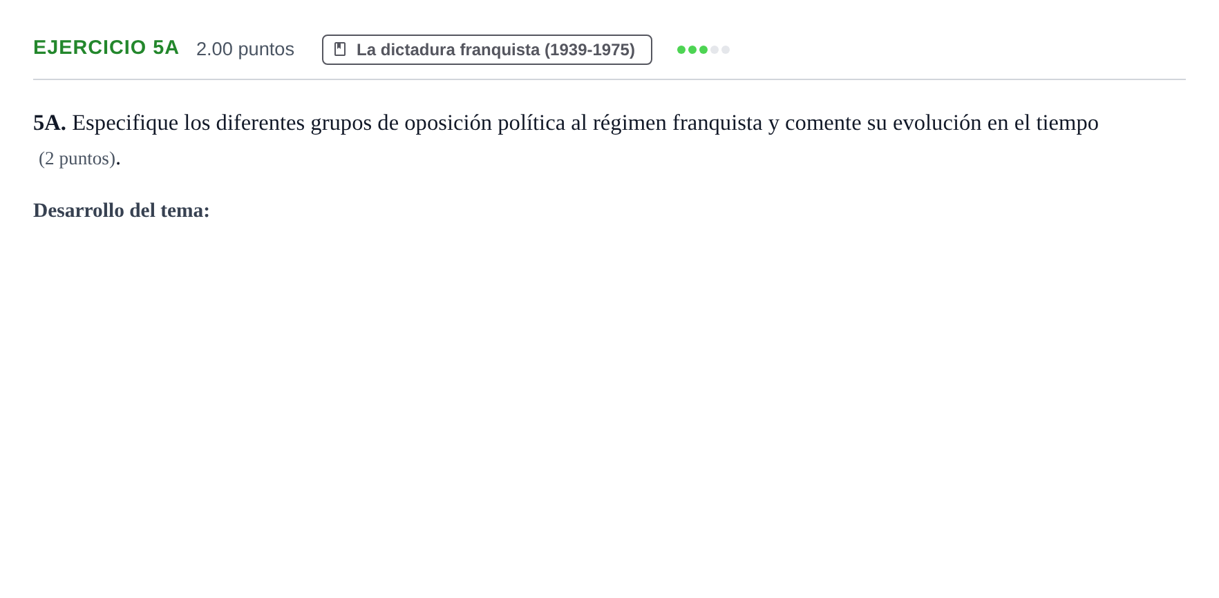 Enunciado: Ejercicio 5A · Historia de España PAU Asturias Extraordinaria 2021