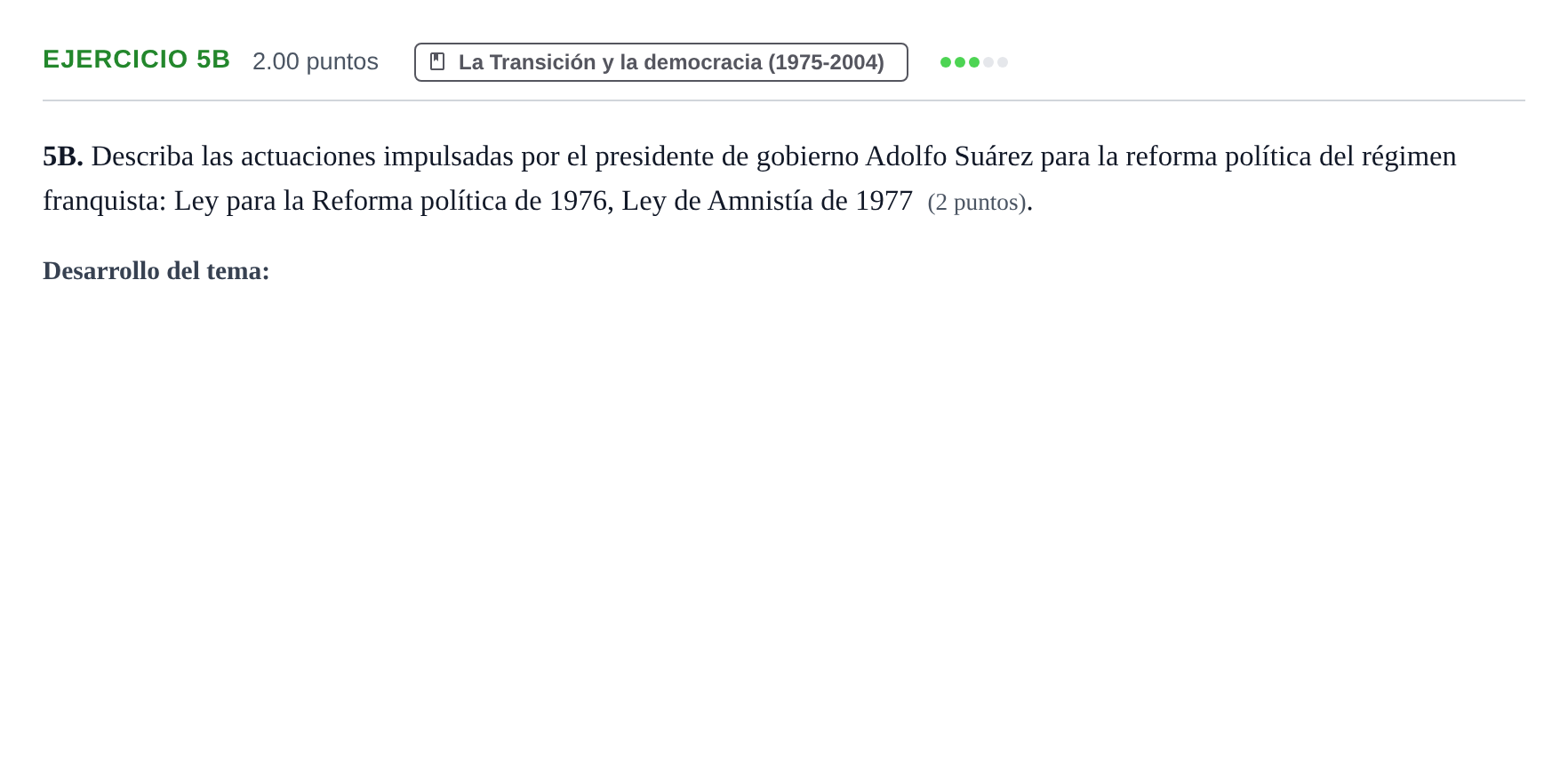 Enunciado: Ejercicio 5B · Historia de España PAU Asturias Extraordinaria 2021