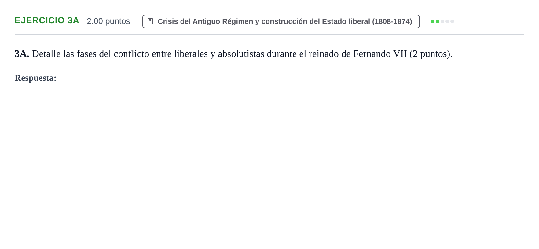 Enunciado: Ejercicio 3A · Historia de España PAU Asturias Ordinaria 2021